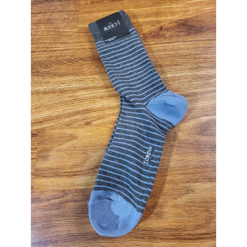 J Crew Mens OSFA Gray & Blue Stripe Socks